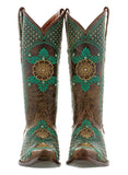 Womens Marfil Brown Turquoise Wedding Cowboy Boots Studded - Snip Toe