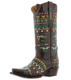 Women's Navajo Brown Embroidered Fashion Cowgirl Boots - Snip Toe