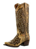 Women's Ancona Sand Tan Overlay Leather Cowgirl Boots Snip Toe