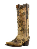 Women's Cruz Sand Cross Design Leather Cowgirl Boots - Snip Toe