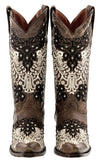 Womens Faenza Brown Leather Cowboy Boots Embroidered - Snip Toe