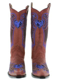 Womens Red Cowboy Boots Blue Heart & Wings Sequins - Snip Toe